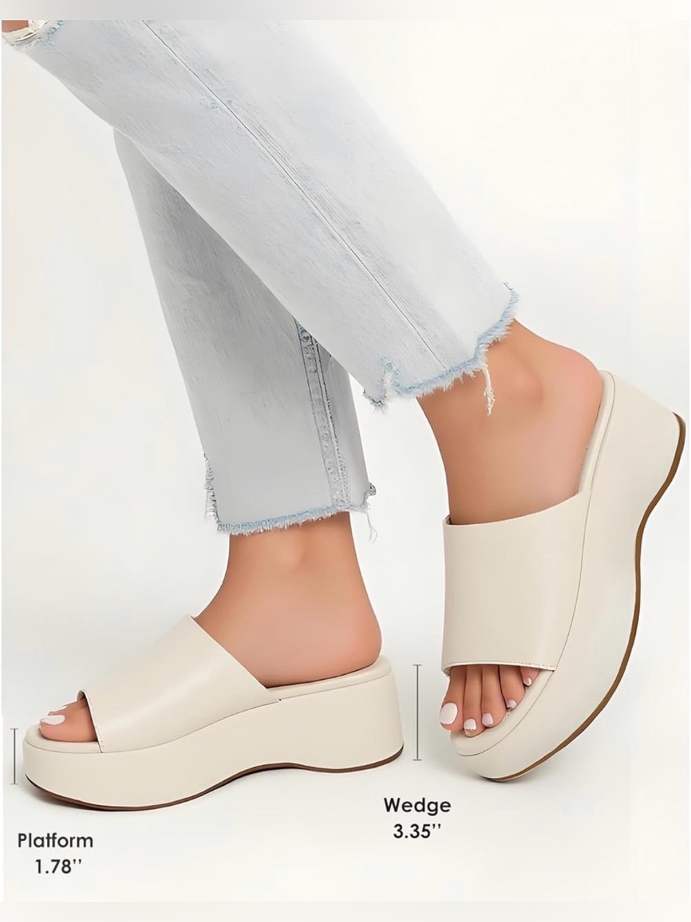 Women’s Cream Platform Slide open toe Wedges